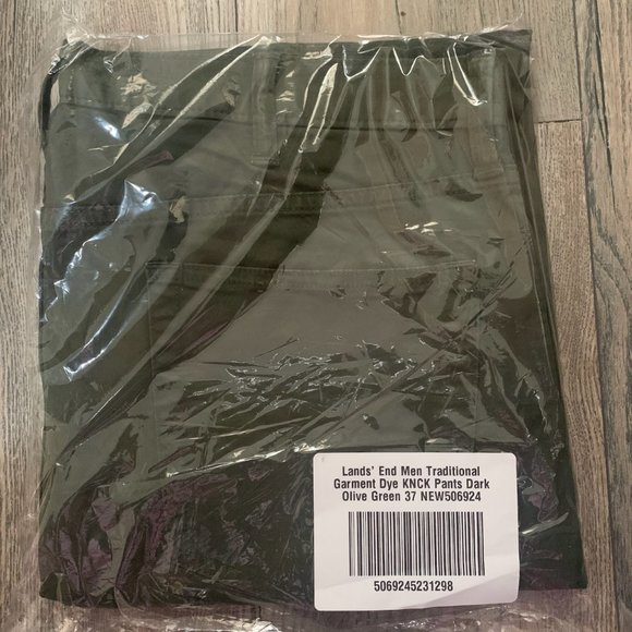 NWT LANDS' END MEN'S TRADITIONAL GARMENT DYE KNOCKABOUT‎ PANTS DARK OLIVE 37X32 - Picture 5 of 7